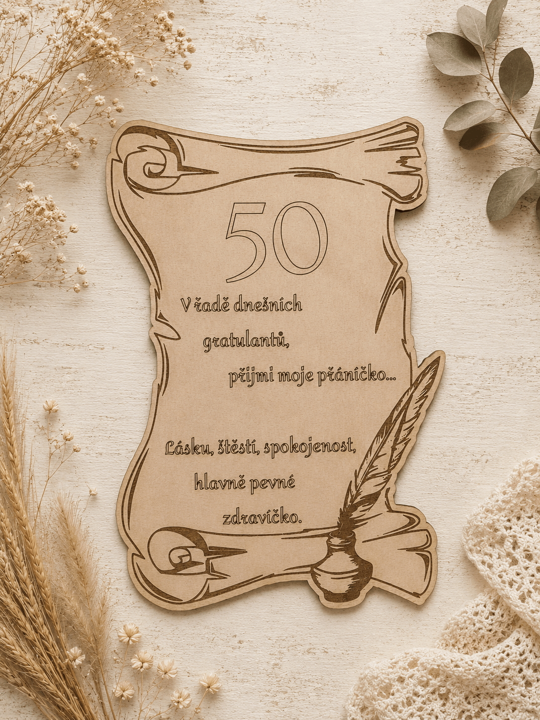 Dřevěné narozeninové přání 50 let