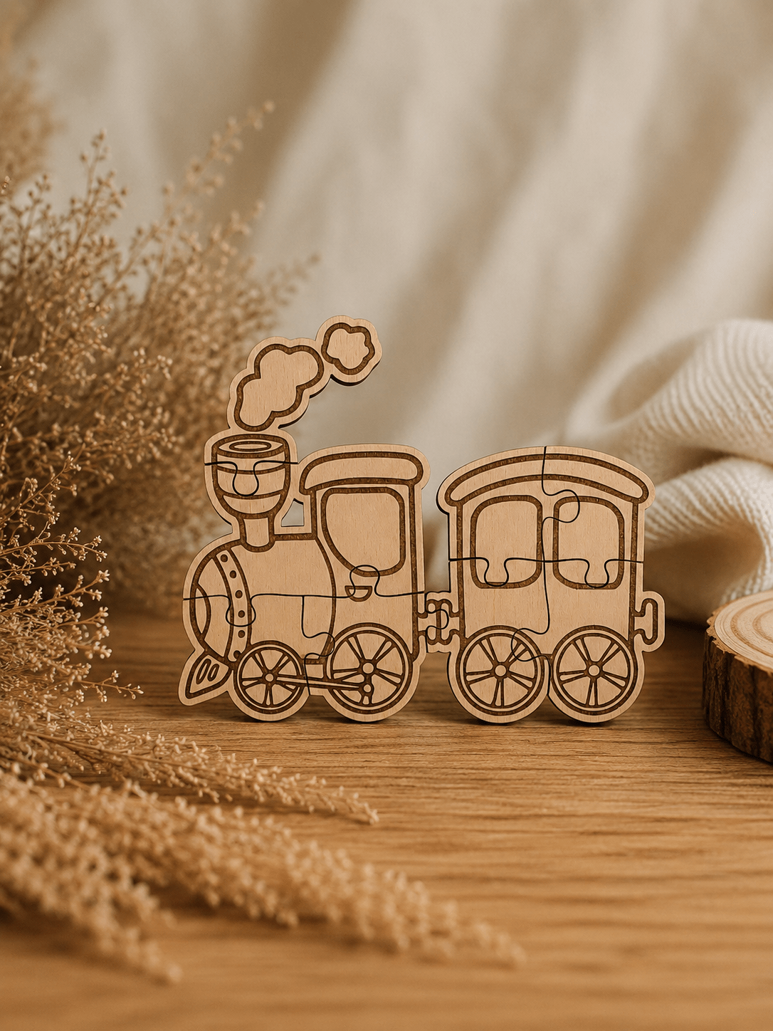Dřevěné puzzle Mašinka pro rozvoj dítěte.