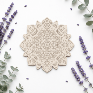 Dřevěná mandala Orientální harmonie z překližky je krásná dekorace na zeď i kreativní mandala k vybarvení.