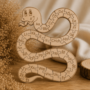 Dřevěné puzzle Had, abeceda je skvělá hra pro učení písmen.