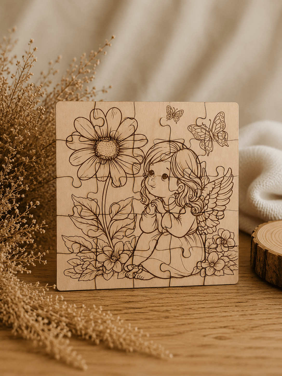 Dřevěné puzzle Andílek, skládací hra pro děti i dospělé.