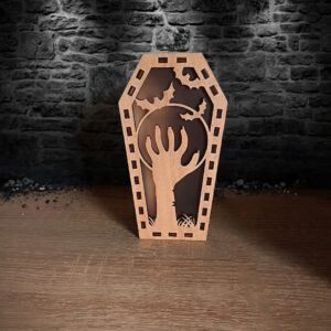 Dřevěná lucerna Ruka z hrobu z bukové překližky na LED svíčku. Krásná podzimní dekorace